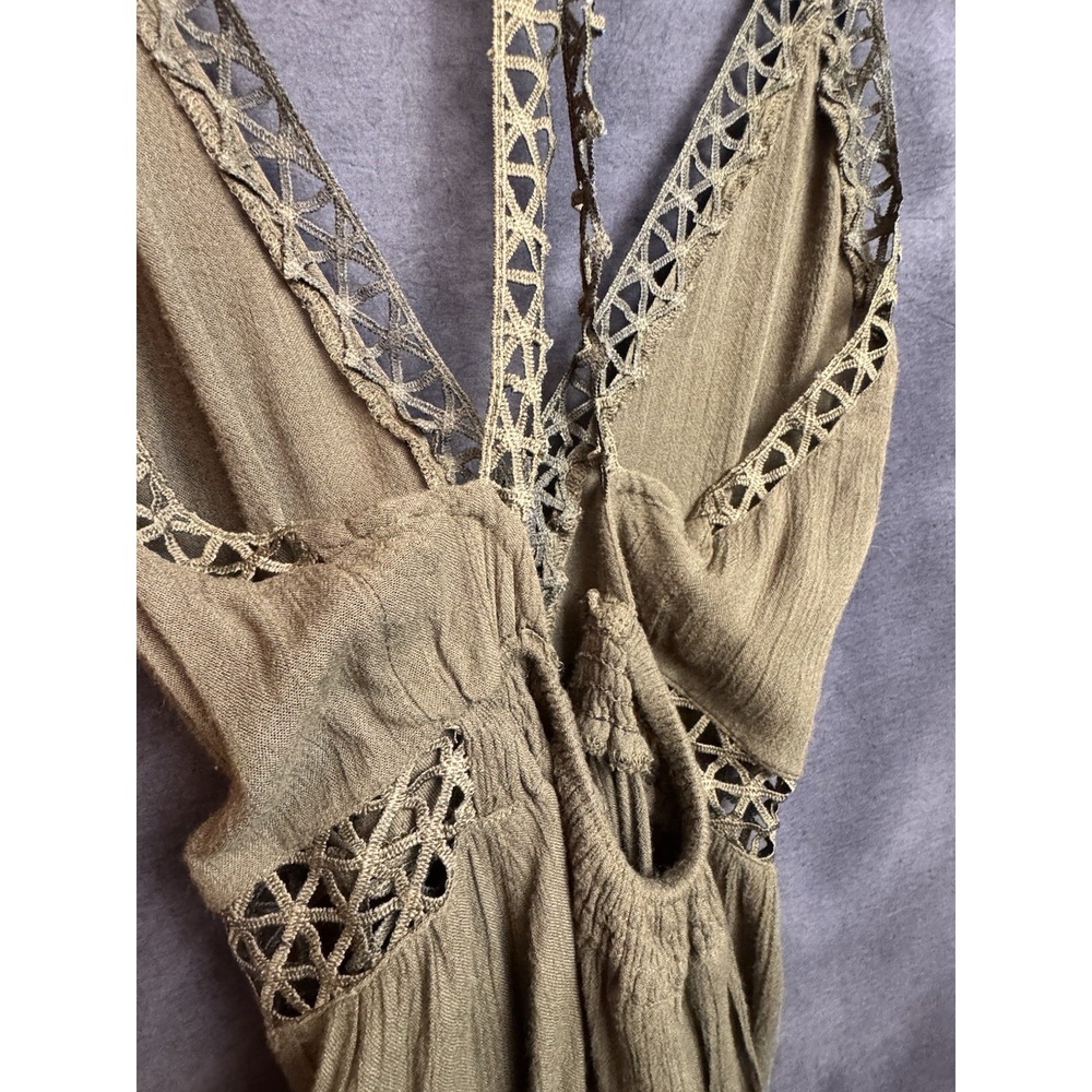 Topshop Forest Green Cut Out‎ Lace Mini Dress Size 4 Boho Crochet Strappy Short - Picture 4 of 5